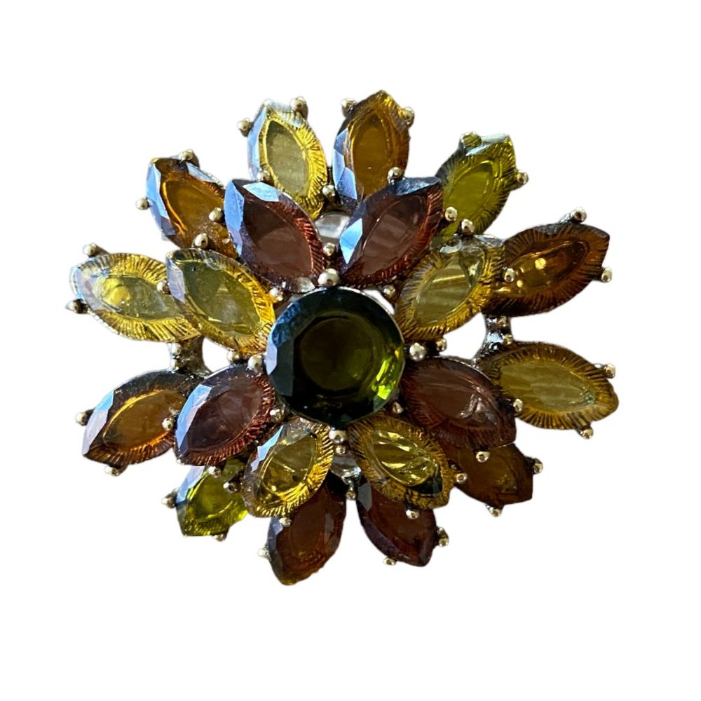 Vintage Monet Brooch Amber Rhinestones